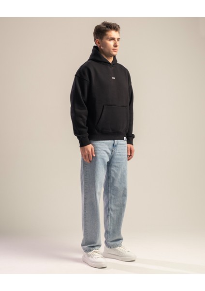 Nightfall Erkek Yumusaçık Kumaşlı Kapüşonlu Oversize Fit Nakışlı Siyah Sweatshirt fırsatları