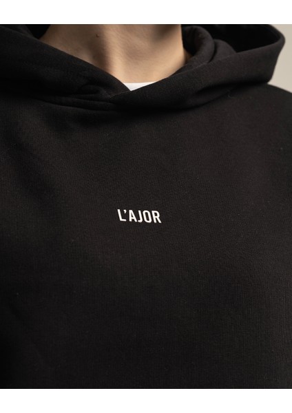 Nightfall Erkek Yumusaçık Kumaşlı Kapüşonlu Oversize Fit Nakışlı Siyah Sweatshirt indirimleri