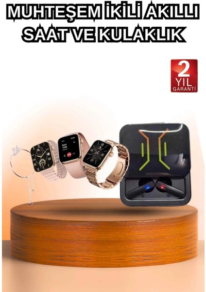 Wireless Şarjlı Akıllı Saat ve Dijital Göstergeli Kablosuz Bluetooth Kulaklık Nabız Ölçer