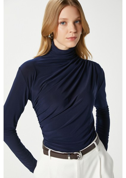 Kadın Moon Büzgülü Lacivert Sandy Bluz