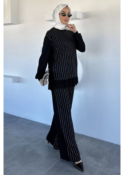 Taş Işlemeli Tesettür Tunik Bel Lastikli Pantolon Ikili Takım P-00018982