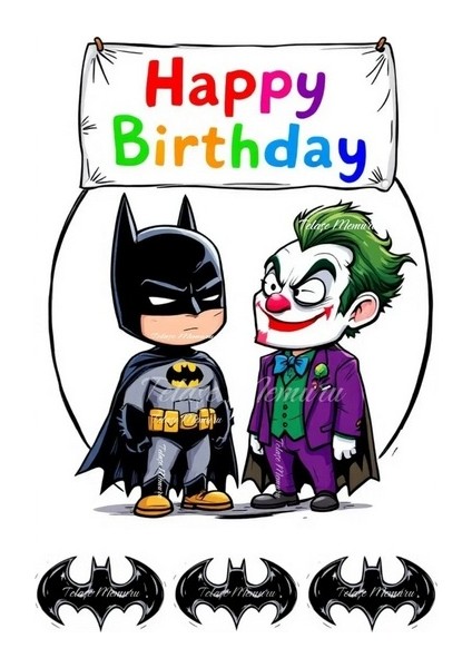 Batman Pasta Süsü - Pasta Resmi ve Baskısı - Batman Doğum Günü Yenilebilir Kağıt Baskı 3
