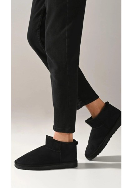 - Süet - Içi Kürklü - Ince Taban - Bilekte Kısa Kadın - Bot & Bootie