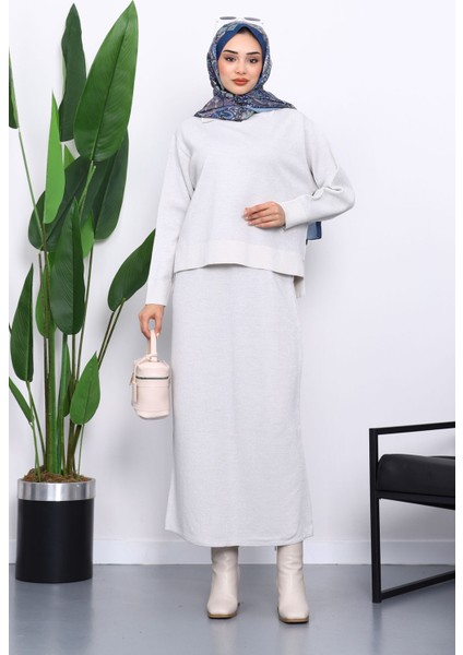 Ekru Gömlek Yaka Triko Etekli Takım fiyatları