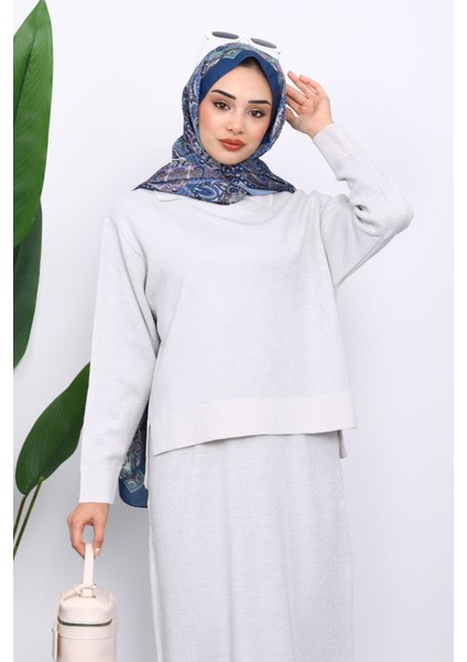 Ekru Gömlek Yaka Triko Etekli Takım modelleri