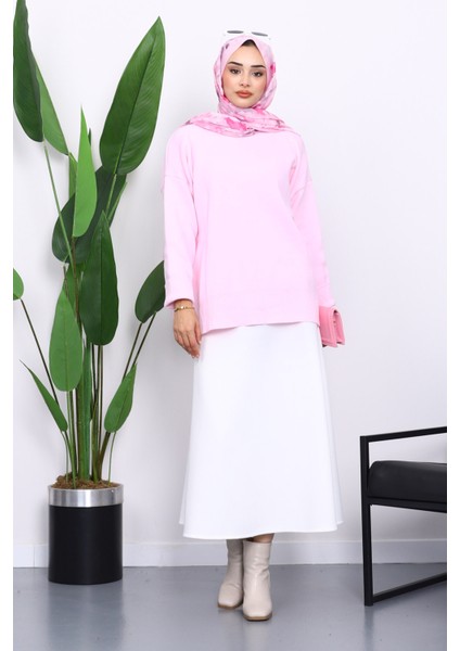 Pembe Bisiklet Yaka Yumuşak Dokulu Oversize Triko Kazak fiyatları