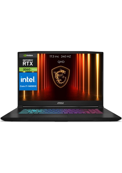 Msı Katana 17 Hx B14WFK-252XTR-BS1 Intel Core I7 14650HX 48GB 1tb SSD RTX5060 8gb Freedos 17.3" 240Hz Qhd Taşınabilir Bilgisayar