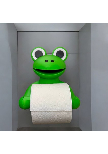 Kurbağa Şekilli Tuvalet Kağıdı Tutucu – Dekoratif 3D Baskı Banyo Aksesuarı – Sevimli Tasarım