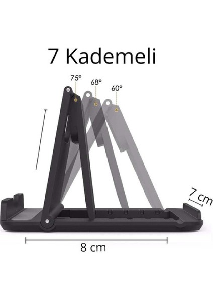 Masaüstü Mini Telefon ve Tablet Tutucu Stand 7 Kademeli Siyah Cn modelleri