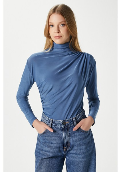 Kadın Moon Büzgülü Indigo Sandy Bluz