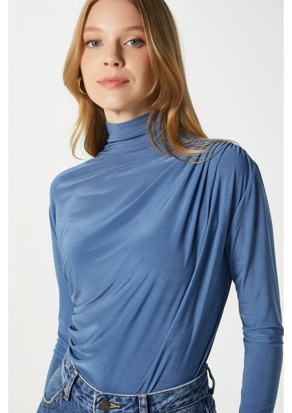 Kadın Moon Büzgülü Indigo Sandy Bluz fiyatları