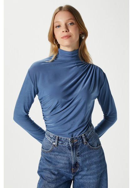 Kadın Moon Büzgülü Indigo Sandy Bluz fırsatları