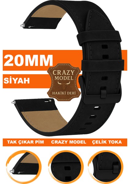 samsung galaxy 4 5 5 pro 6 40mm-42mm-44mm-46mm kasa uyumlu 20mm crazy hakiki deri saat kordonu kayışı l10hwc-sıyah-black