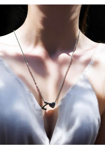 Z Harfi 316L Paslanmaz Çelik Zincir Gümüş Kaplama Kolye Hediye Kalp Sevgili Eş