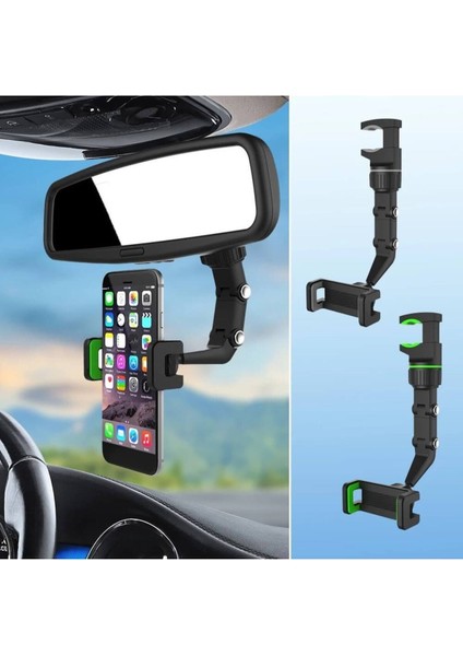 Dikiz Aynası Telefon Tutucu 360 Derece Dönebilir Kıskaç Masa Sıkıştırmalı Telefon Tutucu Mavi Cam