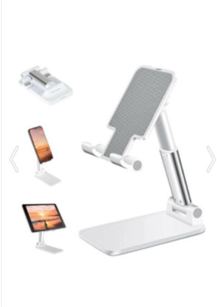 Masa Üstü Telefon / Tablet Standı Kademeli Yükseklik Ayarlı Telefon Tutucu Stand - Beyaz Beyaz Silik