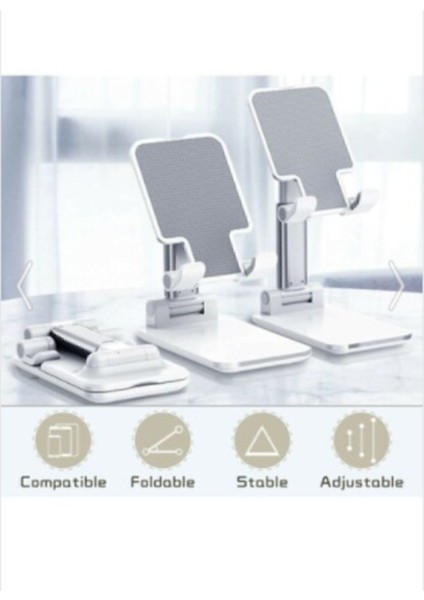 Masa Üstü Telefon / Tablet Standı Kademeli Yükseklik Ayarlı Telefon Tutucu Stand - Beyaz Beyaz Silik modelleri