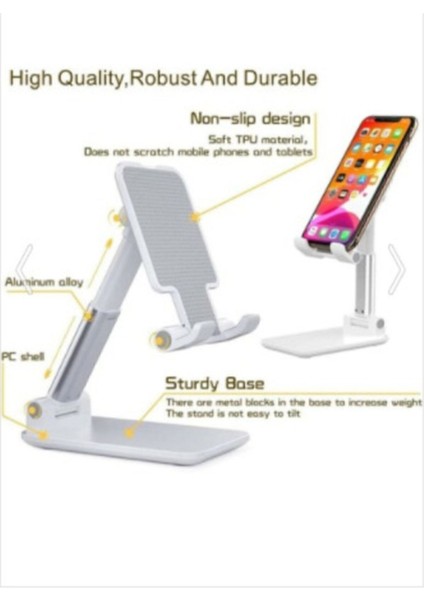 Masa Üstü Telefon / Tablet Standı Kademeli Yükseklik Ayarlı Telefon Tutucu Stand - Beyaz Beyaz Silik fırsatları