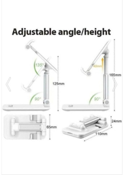 Masa Üstü Telefon / Tablet Standı Kademeli Yükseklik Ayarlı Telefon Tutucu Stand - Beyaz Beyaz Silik indirimleri