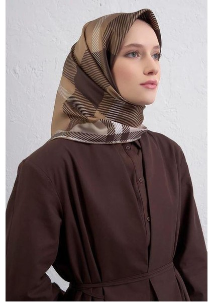 2025 Desenli Saf Ipek Twill Eşarp 9418-50