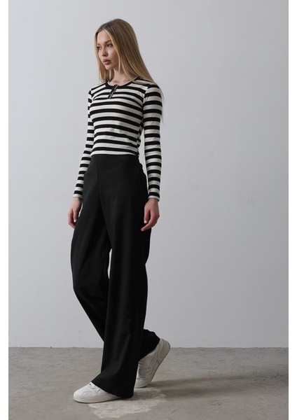 Beli Yarım Lastikli Palazzo Pantolon - Siyah fırsatları