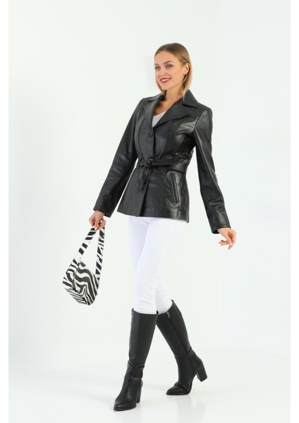 Kadın Kuşak Detaylı Hakiki Deri Ceket fiyatları