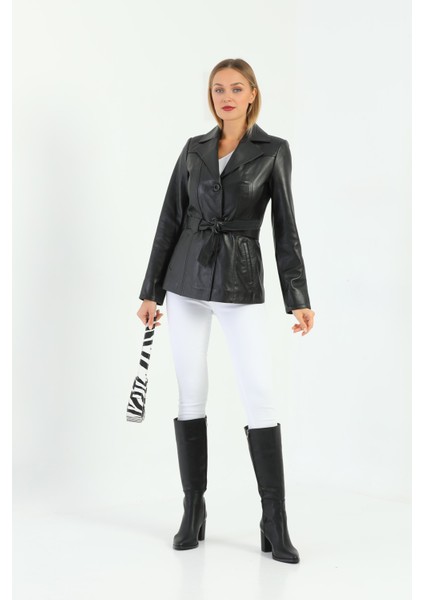Kadın Kuşak Detaylı Hakiki Deri Ceket modelleri