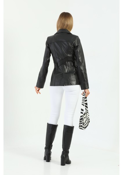 Kadın Kuşak Detaylı Hakiki Deri Ceket indirimleri