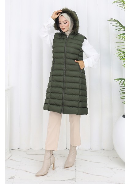 Kapüşonlu Fermuarlı Şişme Yelek 0169A-01 Haki modelleri