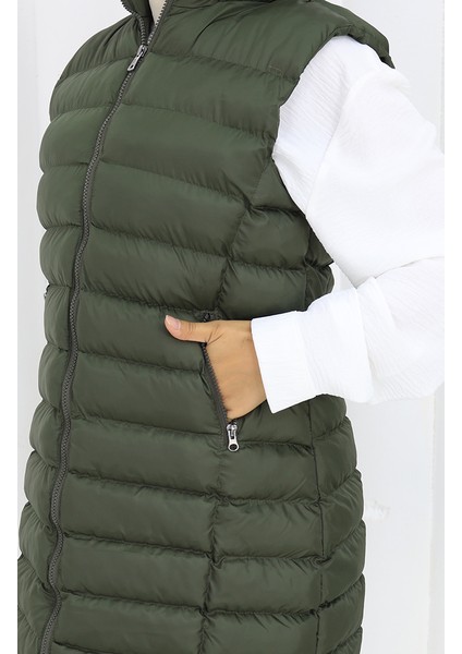 Kapüşonlu Fermuarlı Şişme Yelek 0169A-01 Haki indirimleri