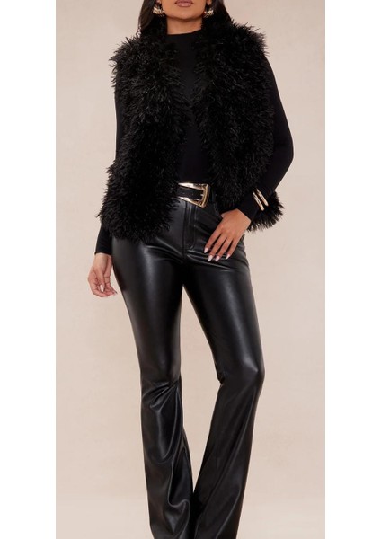 Mamut Kürk Yelek - Siyah , Siyah Yapay Kürk Yelek