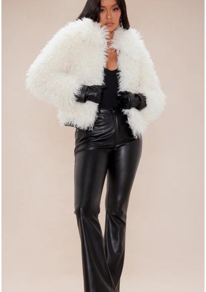 Sünni Kürk Ceket Krem Rengi , Yapay Kürk Ceket ,yumoş Kadın Ceket modelleri