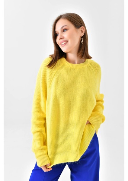 Kadın Kazak Bisiklet Yaka Kazak Sarı - 7559