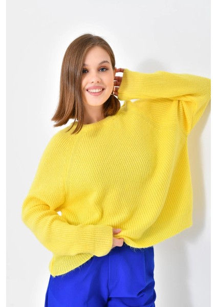 Kadın Kazak Bisiklet Yaka Kazak Sarı - 7559 fiyatları