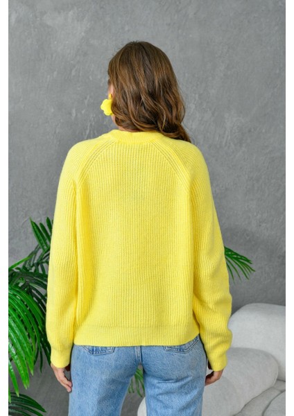 Kadın Kazak Bisiklet Yaka Kazak Sarı - 7559 modelleri