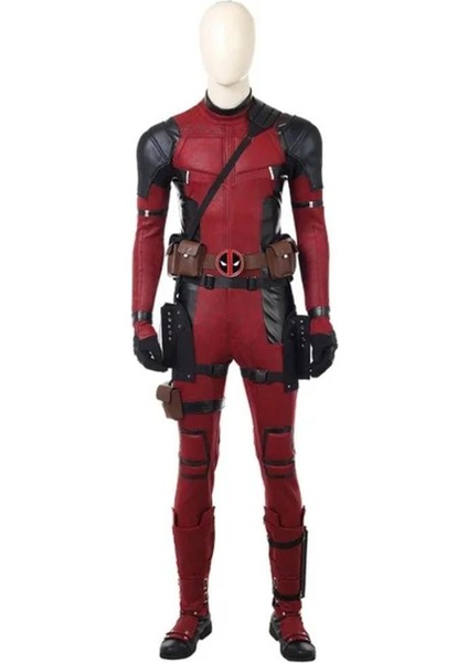 Deadpool Kostümü Tulum Cosplay , Pu Deri Deadpool Tulumu(Aksesuarlar Dahil Değil)