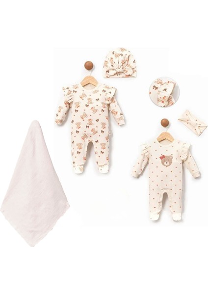 Yeni Doğan Kız Bebek 0/3-3/6 Ay Brodeli 2li Tulum Seti ve Müslin Battaniye Takımı (Hediyelik ) fiyatları