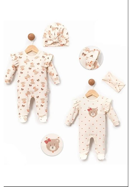 Yeni Doğan Kız Bebek 0/3-3/6 Ay Brodeli 2li Tulum Seti ve Müslin Battaniye Takımı (Hediyelik ) fırsatları