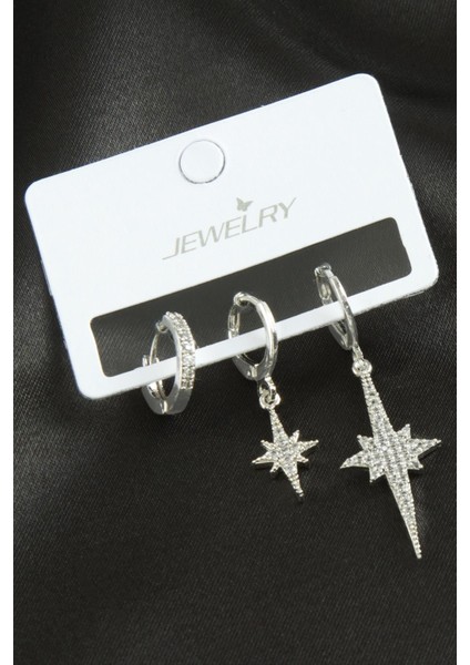 3 Adet Şimşek Zirkon Taşlı Küpe