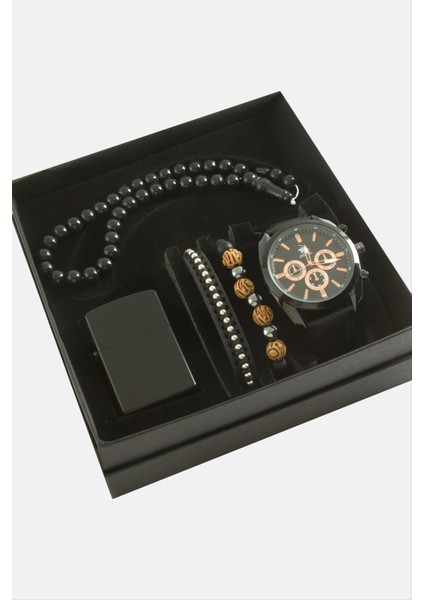 Kayışlı Kol Saati Tesbih Bileklik ve Çakmak Kutulu Set