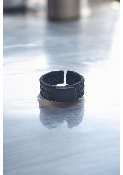 Mat Siyah Ayarlanabilir Yüzük Soyulmaz Kararmaz Alyans