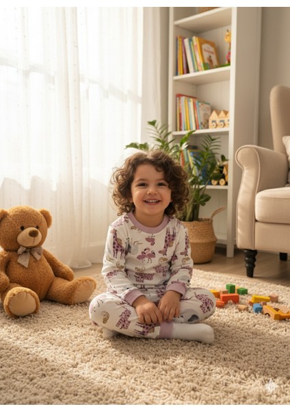 Kız-Erkek Bebek- Çocuk Pijama Takımı %100 Pamuk Uzun Kollu Yuvarlak Yaka Mevsimlik