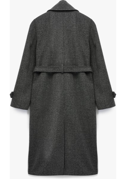 Cepli Uzun Kollu Kruvaze Kemerli Uzun Kaşe Kaban fırsatları