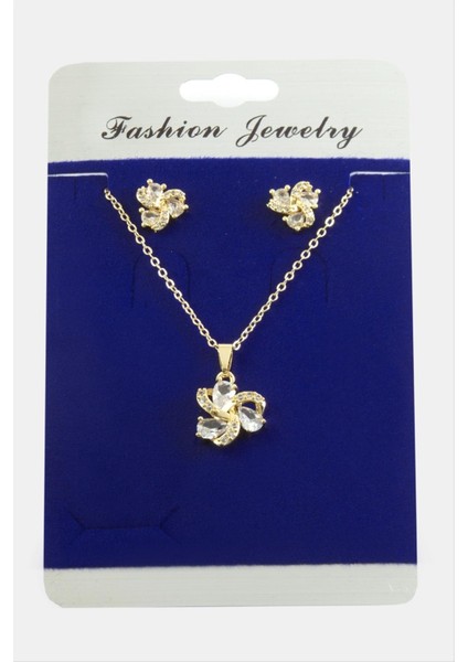 Çiçek Damla Zirkon Taşlı Set Kolye