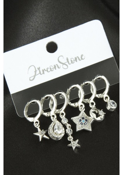 6 Adet Yıldız Zirkon Taşlı Küpe