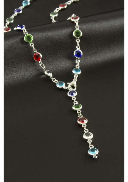 Yuvarlak Zirkon Taşlı Çelik Y Kolye