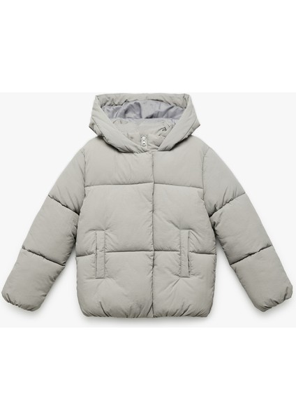 Uzun Kollu Kapşonlu Şişme Mont