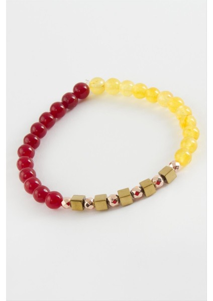 Sarı Kırmızı Doğaltaş Bileklik 6 mm