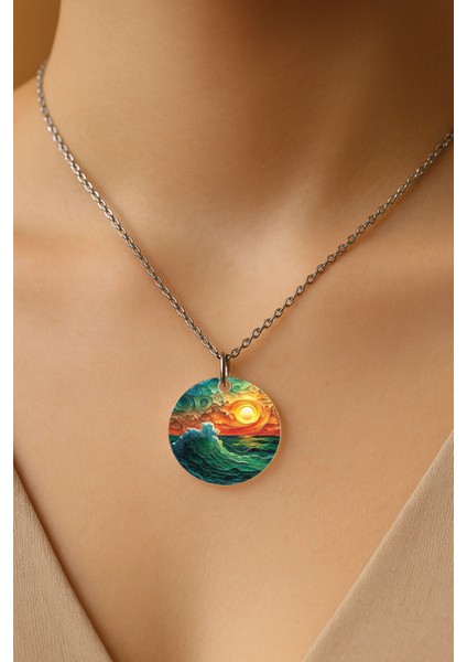 Şeffaf Sert Akrilik Kolye Ucu ve Üzeri Zincirli Desenli Kolye Dalga2