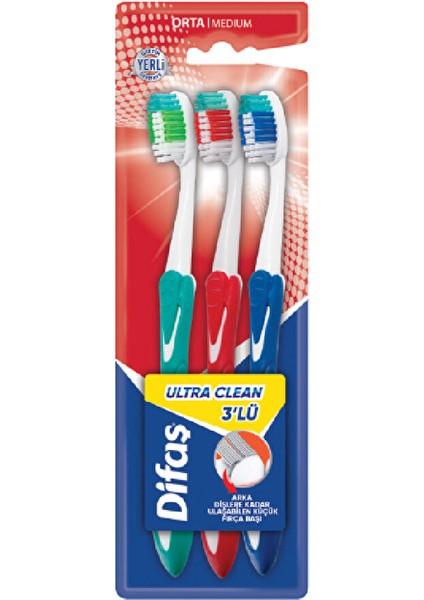 4 Adet Difaş Diş Fırçası Ultra Clean 3'lü